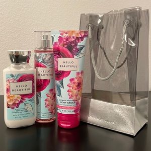 Bath and Body Works gift set! Hello Beautiful fragrance mist, body cream, lotion